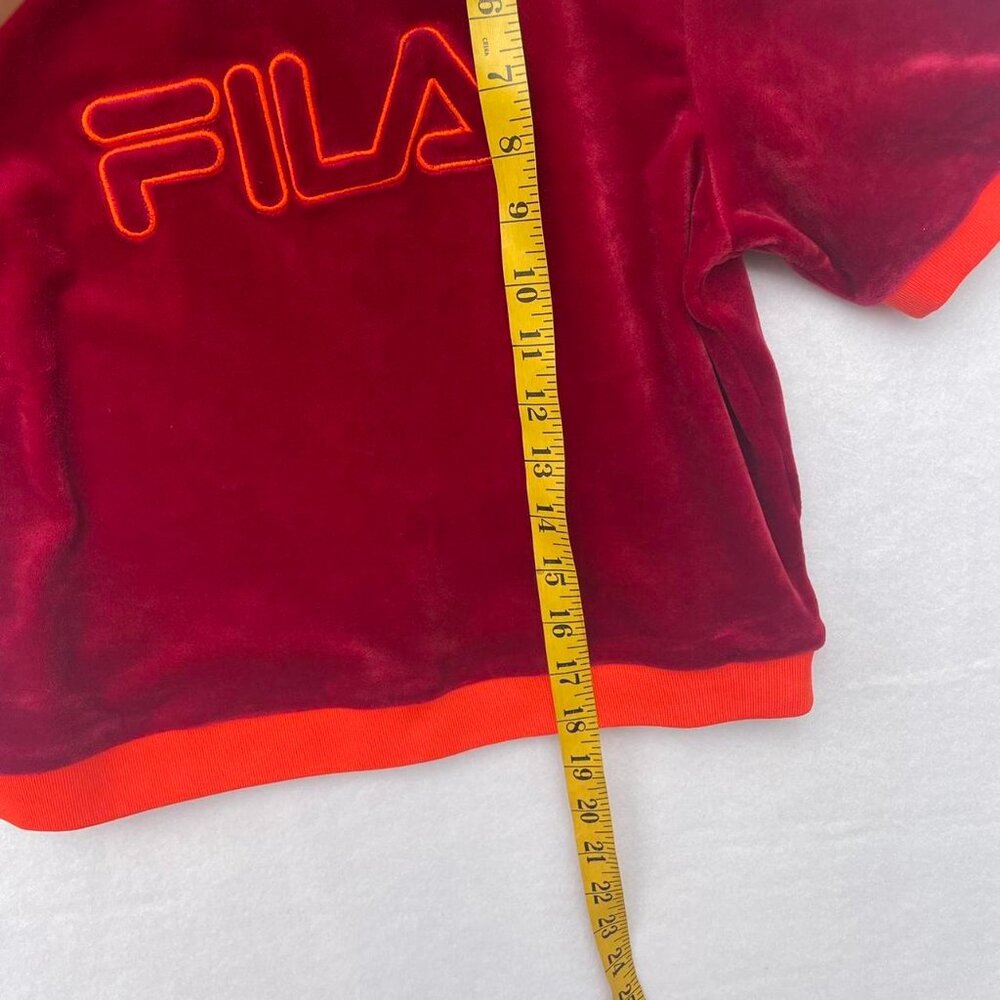 FILA Red Orange Fuzzy Velour Cropped Sweater Shirt Sz M Spring Athleisure Summer - Picture 5 of 5